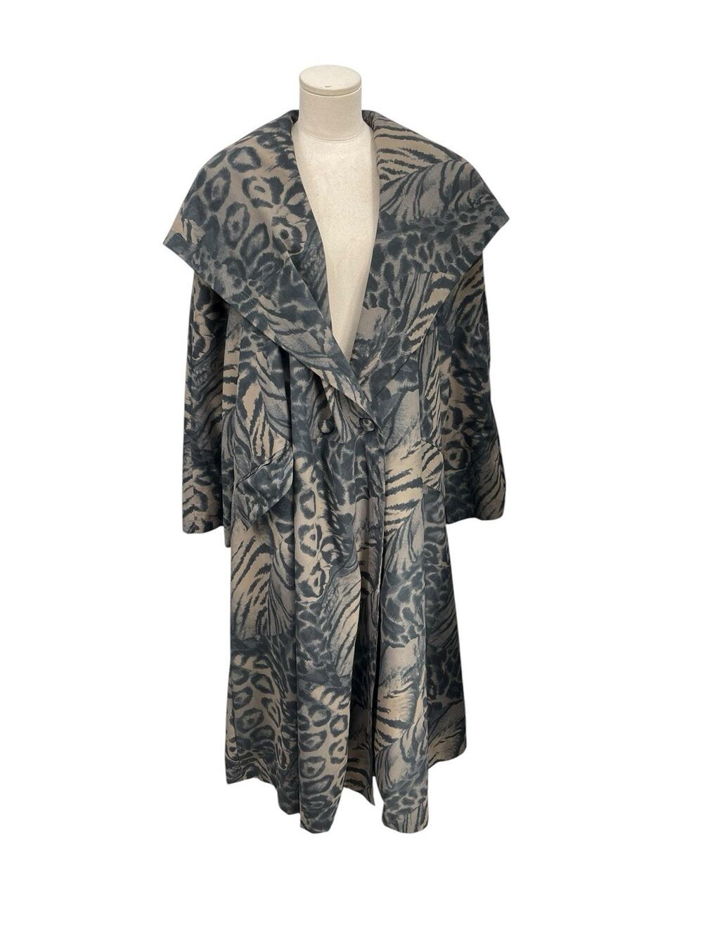 Vintage Paris By A Kazan Trench Coat Animal Print Gray Tan Size Medium
